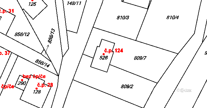 Lužný 124, Perštejn na parcele st. 526 v KÚ Černýš, Katastrální mapa