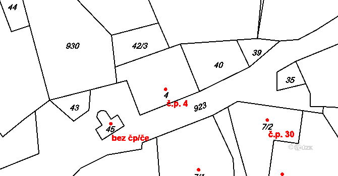 Nuzín 4, Čestice na parcele st. 4 v KÚ Nuzín, Katastrální mapa