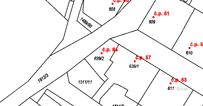 Pražák 84, Vodňany na parcele st. 639/2 v KÚ Vodňany, Katastrální mapa