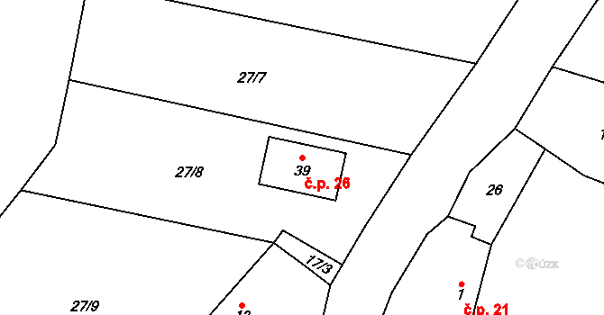 Jindřichovice 26, Blatná na parcele st. 39 v KÚ Jindřichovice u Blatenky, Katastrální mapa