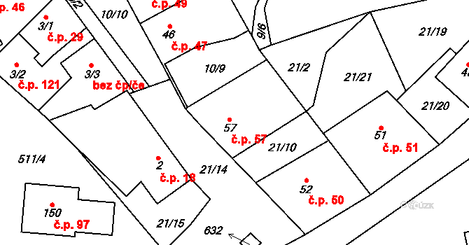 Termesivy 57, Havlíčkův Brod na parcele st. 57 v KÚ Termesivy, Katastrální mapa