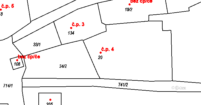 Lipovka 4, Rychnov nad Kněžnou na parcele st. 20 v KÚ Lipovka u Rychnova nad Kněžnou, Katastrální mapa