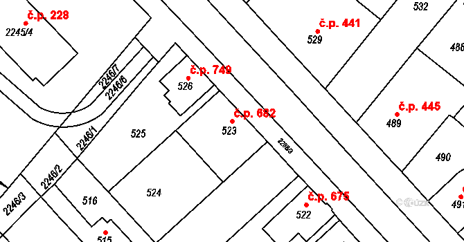 Týniště nad Orlicí 682 na parcele st. 523 v KÚ Týniště nad Orlicí, Katastrální mapa