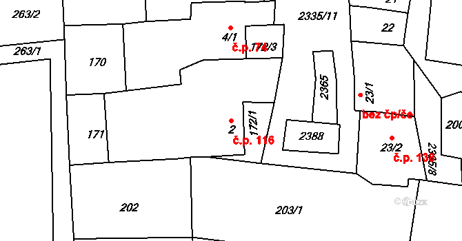 Morkůvky 116 na parcele st. 2 v KÚ Morkůvky, Katastrální mapa