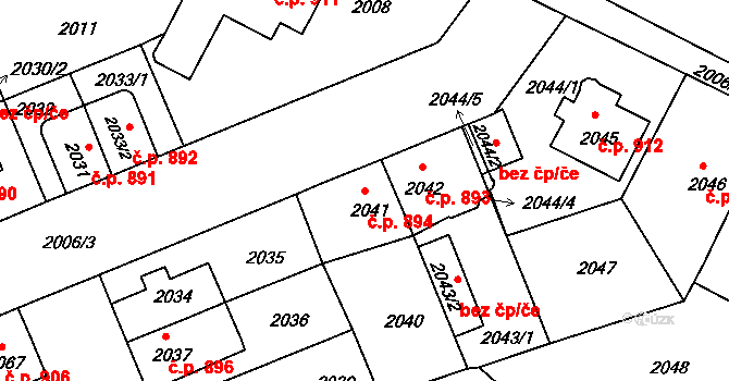 Holešov 894 na parcele st. 2041 v KÚ Holešov, Katastrální mapa