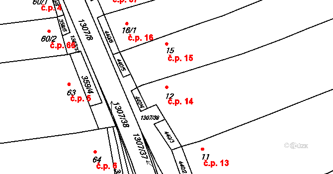 Plenkovice 14 na parcele st. 12 v KÚ Plenkovice, Katastrální mapa