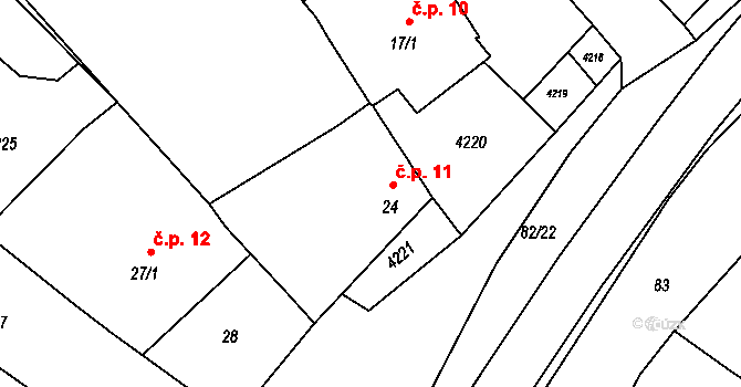 Těšetice 11 na parcele st. 24 v KÚ Těšetice u Znojma, Katastrální mapa