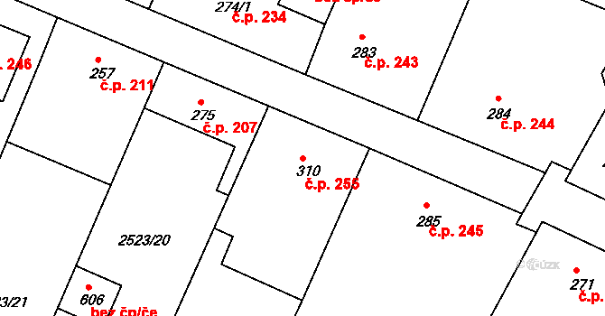 Višňové 255 na parcele st. 310 v KÚ Višňové, Katastrální mapa
