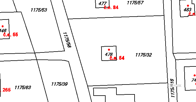 Vranov nad Dyjí 54 na parcele st. 478 v KÚ Vranov nad Dyjí, Katastrální mapa