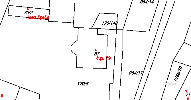 Hořátev 79 na parcele st. 87 v KÚ Hořátev, Katastrální mapa
