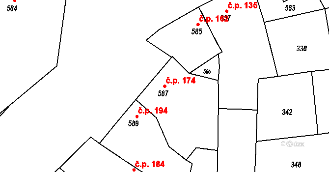 Troubky 174 na parcele st. 587 v KÚ Troubky nad Bečvou, Katastrální mapa