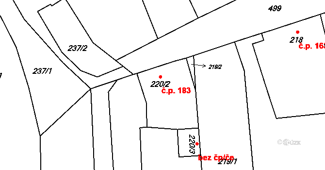 Přerov V-Dluhonice 183, Přerov na parcele st. 220/2 v KÚ Dluhonice, Katastrální mapa