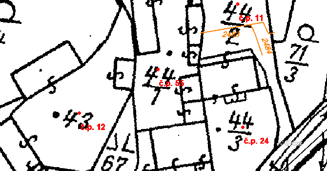 Chlístovice 55 na parcele st. 44/1 v KÚ Chlístovice, Katastrální mapa