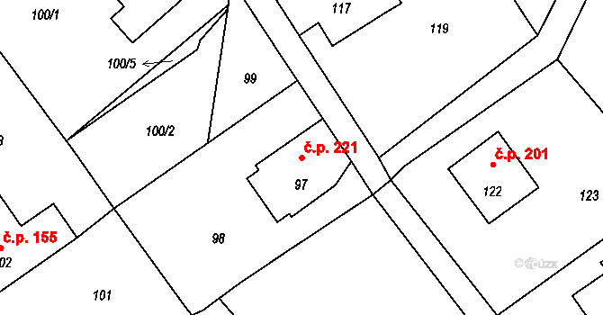 Proseč nad Nisou 221, Jablonec nad Nisou na parcele st. 97 v KÚ Proseč nad Nisou, Katastrální mapa