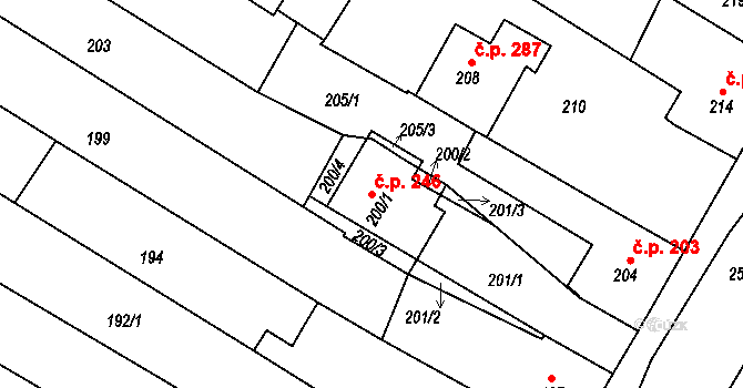 Milokošť 246, Veselí nad Moravou na parcele st. 200/1 v KÚ Milokošť, Katastrální mapa