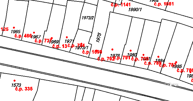 Bzenec 792 na parcele st. 1975 v KÚ Bzenec, Katastrální mapa