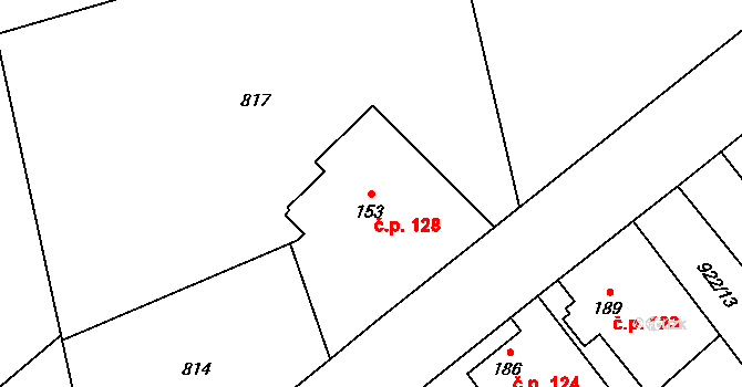 Milotice nad Opavou 128 na parcele st. 153 v KÚ Jelení u Bruntálu, Katastrální mapa