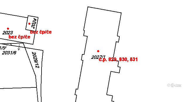 Kladno 829,830,831 na parcele st. 2027/1 v KÚ Kladno, Katastrální mapa