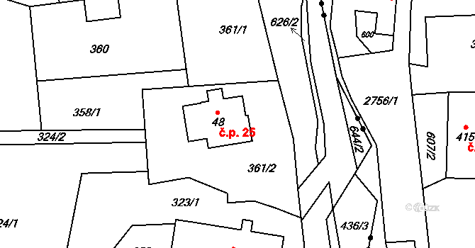 Rudíkovy 25, Třemešná na parcele st. 48 v KÚ Rudíkovy, Katastrální mapa