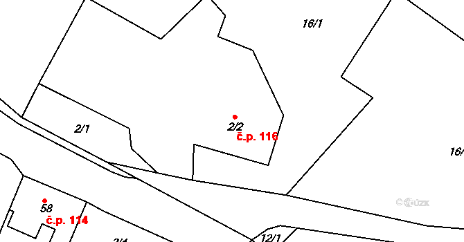 Hejnice 116 na parcele st. 2/2 v KÚ Hejnice, Katastrální mapa