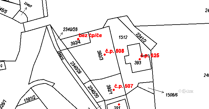 Lomnice nad Popelkou 508 na parcele st. 392/3 v KÚ Lomnice nad Popelkou, Katastrální mapa