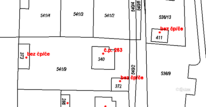 Tetín 263 na parcele st. 340 v KÚ Tetín u Berouna, Katastrální mapa