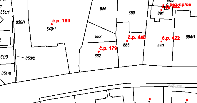 Lipová-lázně 179 na parcele st. 882 v KÚ Dolní Lipová, Katastrální mapa