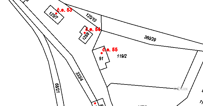 Štěnkov 55, Třebechovice pod Orebem na parcele st. 91 v KÚ Štěnkov, Katastrální mapa
