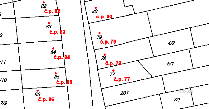 Lípy 78, Slatinice na parcele st. 78 v KÚ Lípy, Katastrální mapa