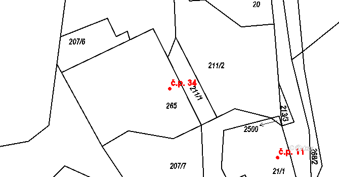 Jaronín 34, Brloh na parcele st. 265 v KÚ Jaronín, Katastrální mapa