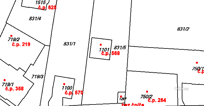 Cvikov II 568, Cvikov na parcele st. 1101 v KÚ Cvikov, Katastrální mapa