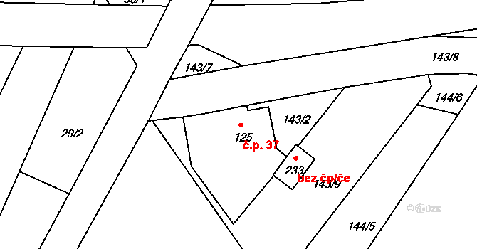 Lovečkovice 37 na parcele st. 125 v KÚ Lovečkovice, Katastrální mapa