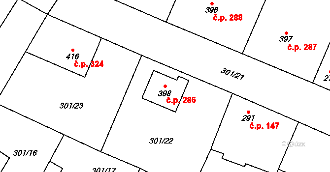 Straškov 286, Straškov-Vodochody na parcele st. 398 v KÚ Straškov, Katastrální mapa