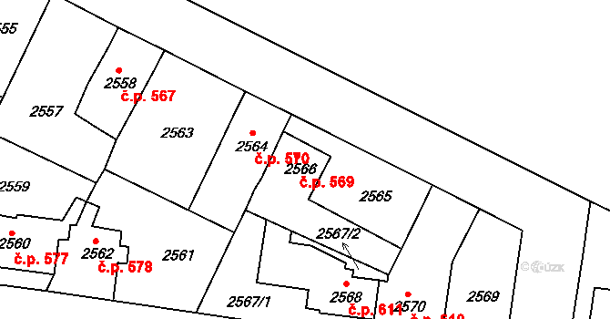 Lovosice 569 na parcele st. 2566 v KÚ Lovosice, Katastrální mapa