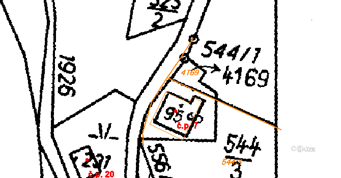 Skalany 7, Vyskeř na parcele st. 95 v KÚ Vyskeř, Katastrální mapa