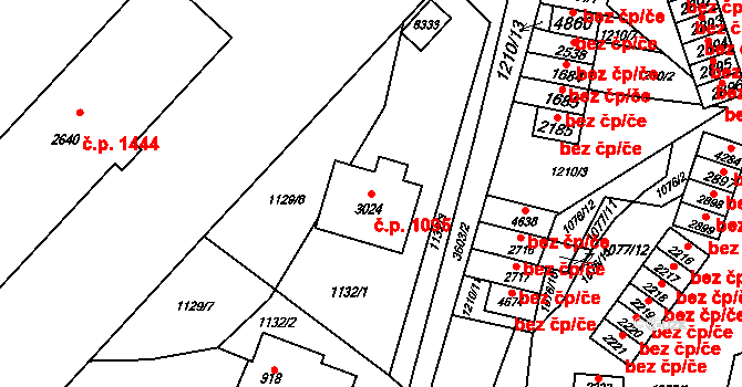 Rožnov pod Radhoštěm 1095 na parcele st. 3024 v KÚ Rožnov pod Radhoštěm, Katastrální mapa