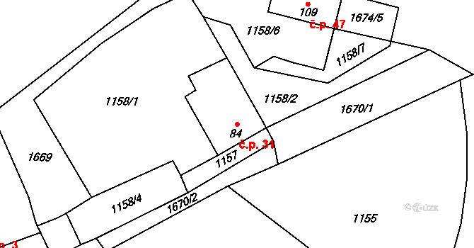 Keblany 31, Slavče na parcele st. 84 v KÚ Keblany, Katastrální mapa