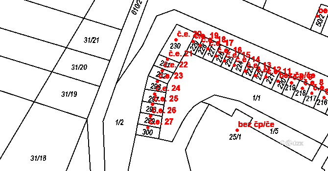 Dobříň 23 na parcele st. 296 v KÚ Dobříň, Katastrální mapa