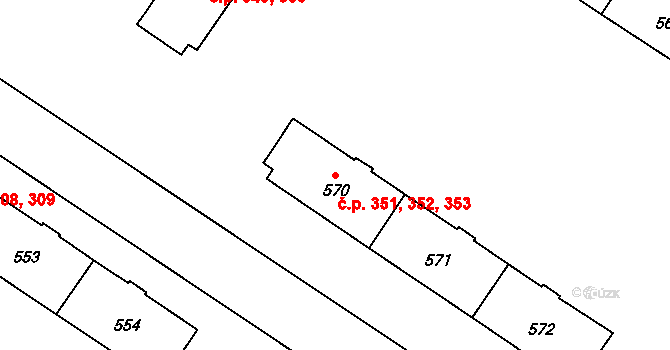 Milovice 351,352,353 na parcele st. 570 v KÚ Milovice nad Labem, Katastrální mapa