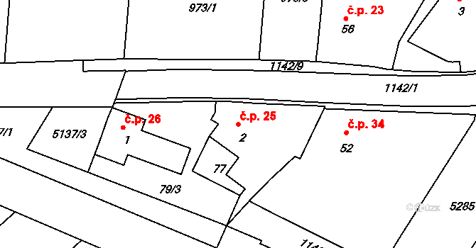 Petrůvky 25 na parcele st. 2 v KÚ Petrůvky, Katastrální mapa