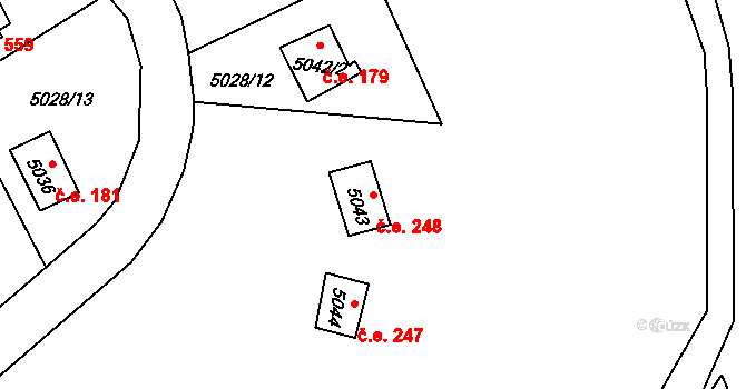 Bystrc 248, Brno na parcele st. 5043 v KÚ Bystrc, Katastrální mapa