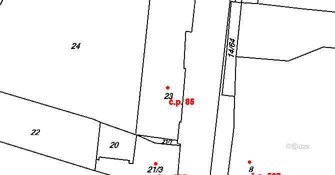 Jundrov 85, Brno na parcele st. 23 v KÚ Jundrov, Katastrální mapa