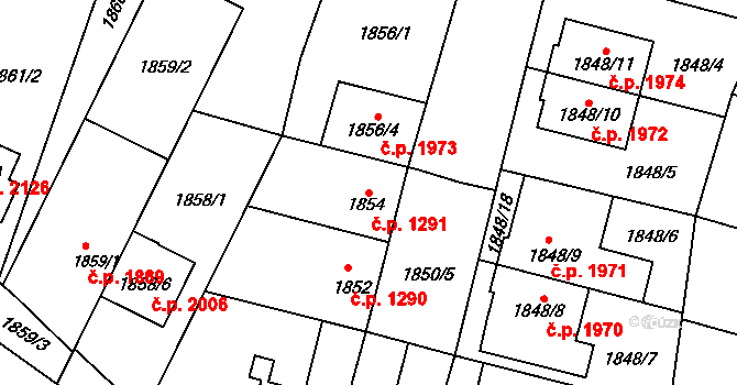 Líšeň 1291, Brno na parcele st. 1854 v KÚ Líšeň, Katastrální mapa