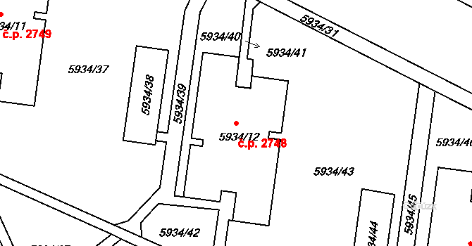 Tábor 2748 na parcele st. 5934/12 v KÚ Tábor, Katastrální mapa