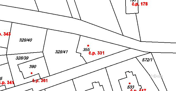 Dolní Poustevna 331 na parcele st. 355 v KÚ Dolní Poustevna, Katastrální mapa