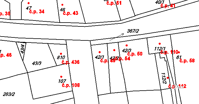 Černčice 49 na parcele st. 42/1 v KÚ Černčice u Loun, Katastrální mapa