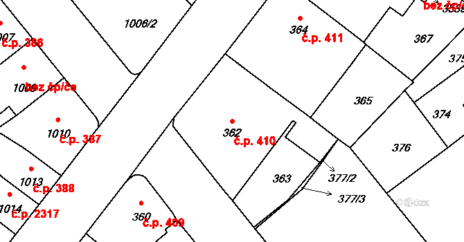 Pelhřimov 410 na parcele st. 362 v KÚ Pelhřimov, Katastrální mapa