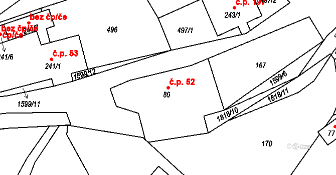 Holčovice 52 na parcele st. 80 v KÚ Holčovice, Katastrální mapa