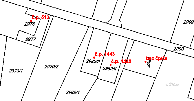 Šenov 1443 na parcele st. 2982/3 v KÚ Šenov u Ostravy, Katastrální mapa