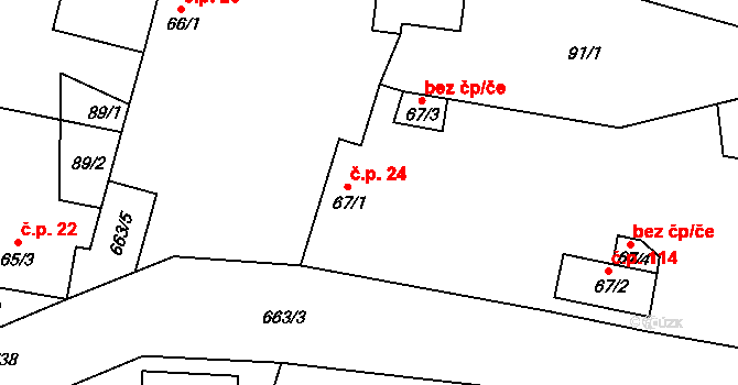 Dřínov 24 na parcele st. 67/1 v KÚ Dřínov, Katastrální mapa